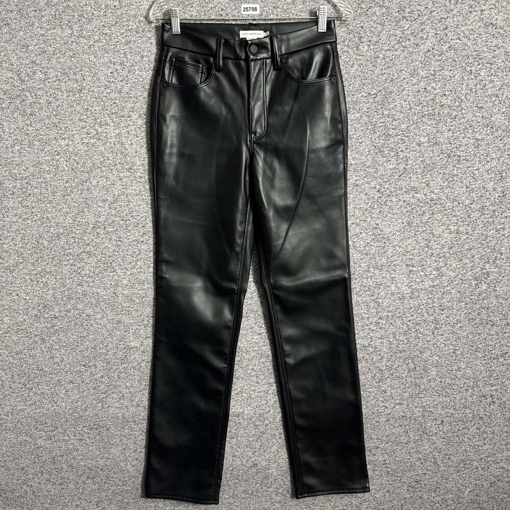 Good American Women’s Size 4/27 Black Faux Leather Icon Straight High Waisted - Picture 2 of 13